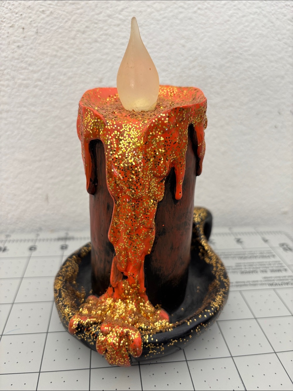 Halloween Decor Black and Orange Glitter Drip Candle Holder - Picture 3 of 6